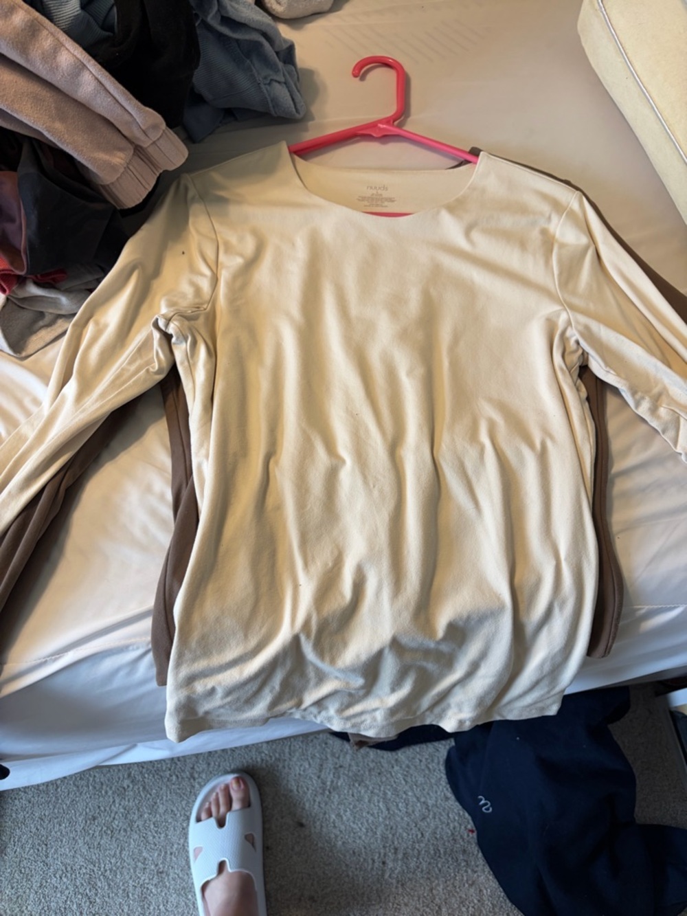 nuuds Cream Long Sleeve Scoop Neck Top